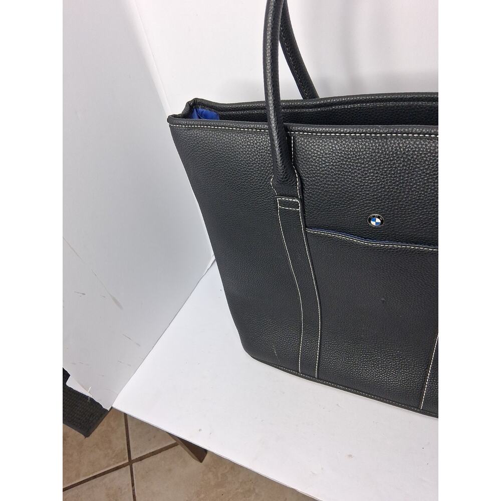 BMW Black Pebbled Genuine Leather Tote Bag - Ladies Top Handle Work & Laptop Bag - Picture 3 of 14